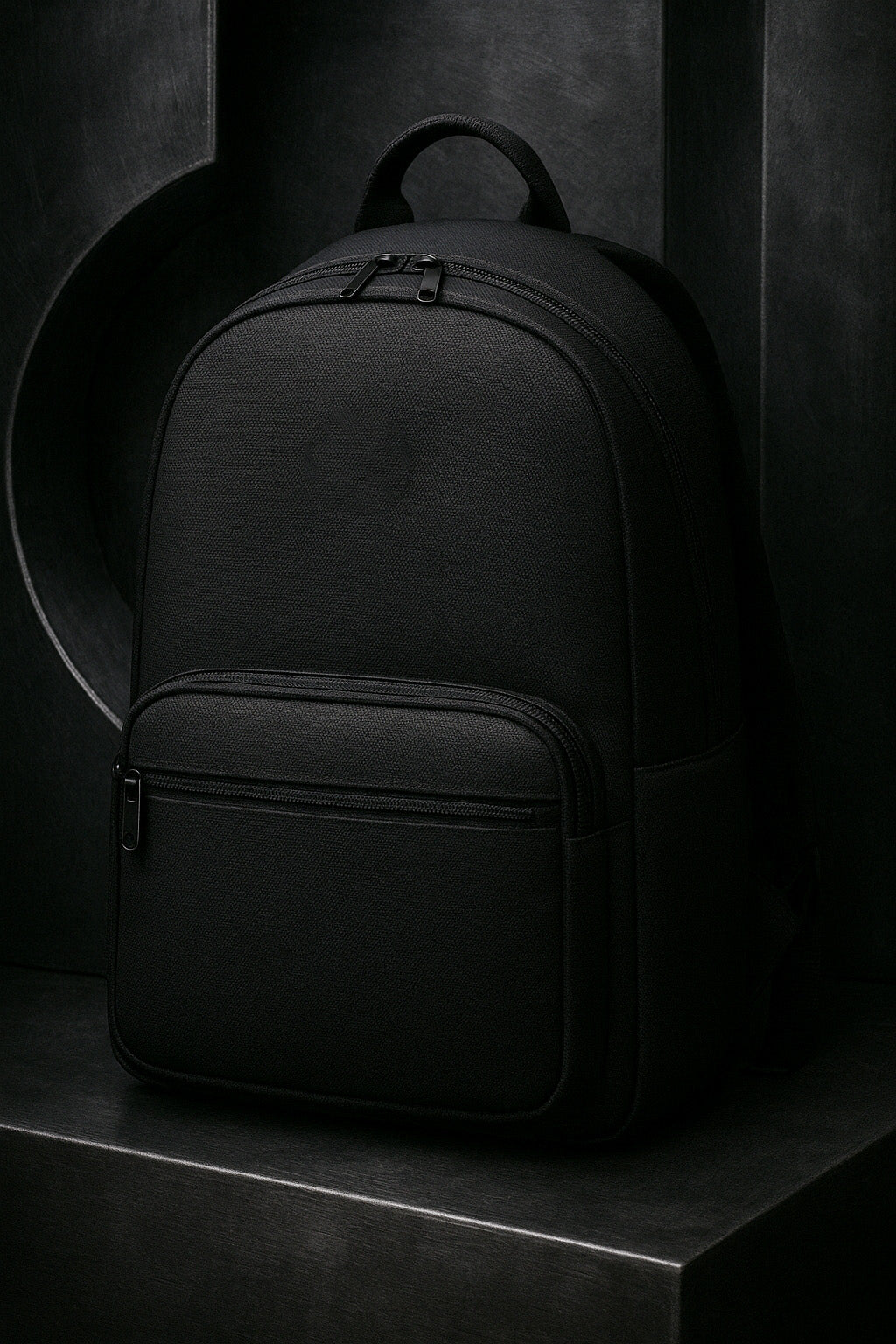Black backpack on a dark background